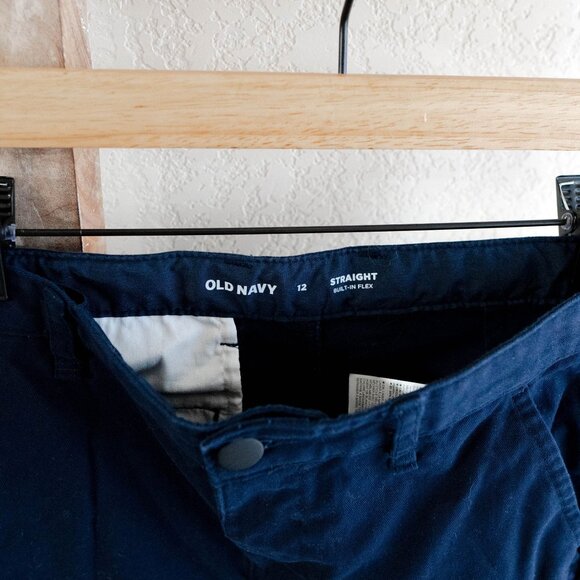 Old Navy Boys Navy Blue Straight Pants Sz 12 Built-In Flex Uniform School Chinos - Picture 3 of 8